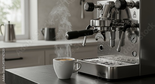 Preparing Hot Coffee with Coffee Machine at Home