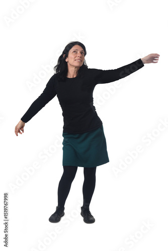 full portrait of a woman dancing on white background