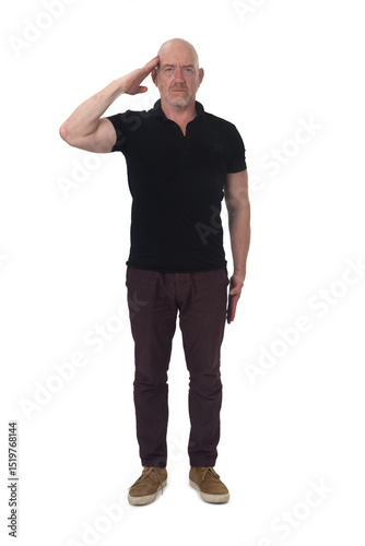 man showing a military salute on white background
