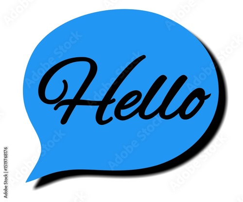Hi, Hello. Banner, speech bubble, poster and sticker concept with text Hello. White bubble message hi, hello or hi there on bright yellow background for banner, poster
