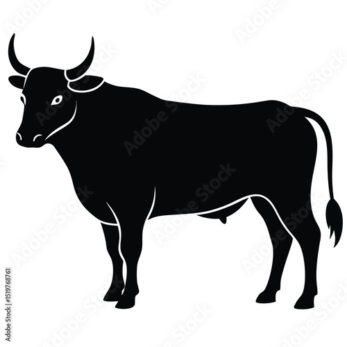 Majestic Bull Silhouette Black and White Vector Illustration of a Powerful Ox