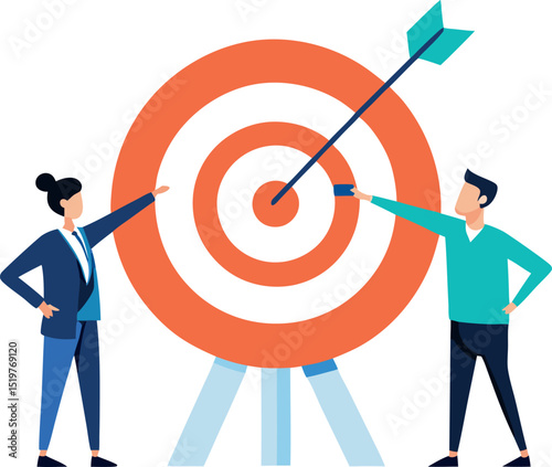 Professionals launching arrows at a giant target for success
