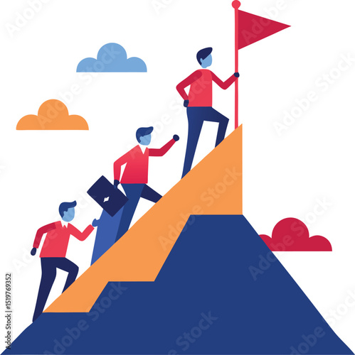 Team of professionals climbing a mountain together