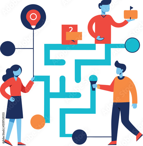 Team navigating a complex maze with one member holding a map