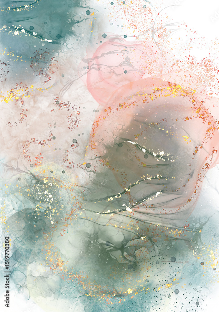 Fototapeta premium Watercolor alcohol ink background Marble splash fluid abstract art luxury gold