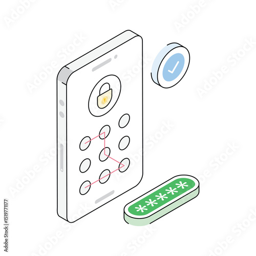 Grab this isometric outline icon showing pattern security feature