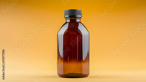Amber Glass Bottle With Black Cap On Orange Background