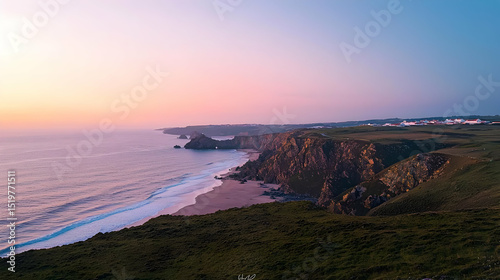 Coastal Sunset View Over Rocky Cliffs