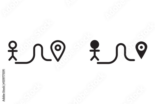 single route tracking icon set, 2 pin pathfinding, flat design vector pictogram for app advertisement, website logotype logotype, website button, ui ux interface element isolated on white background