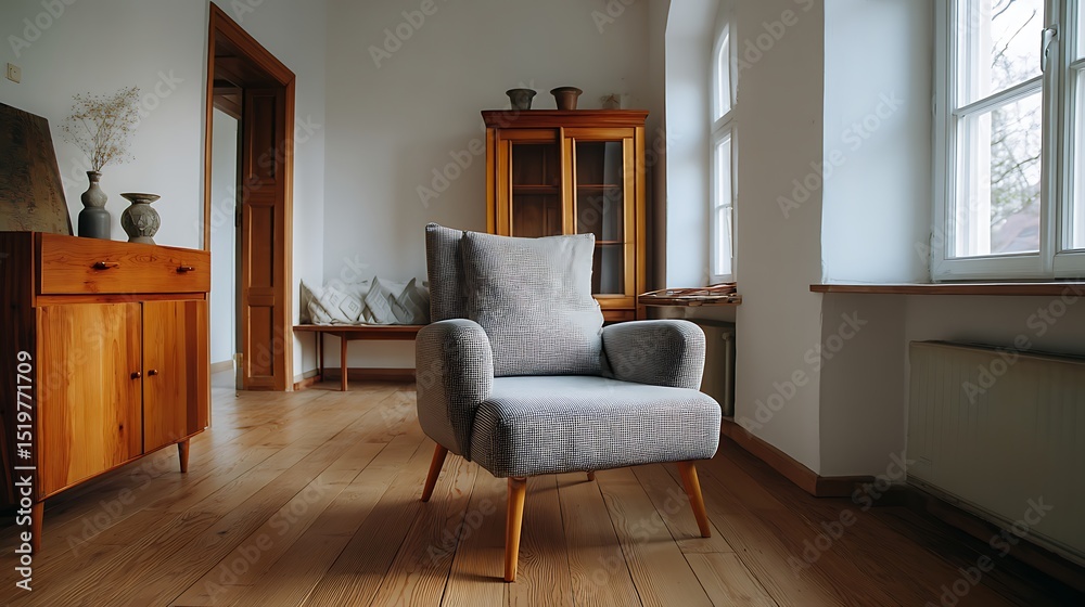 Fototapeta premium 木の温もりが漂うレトロなリビングスペース