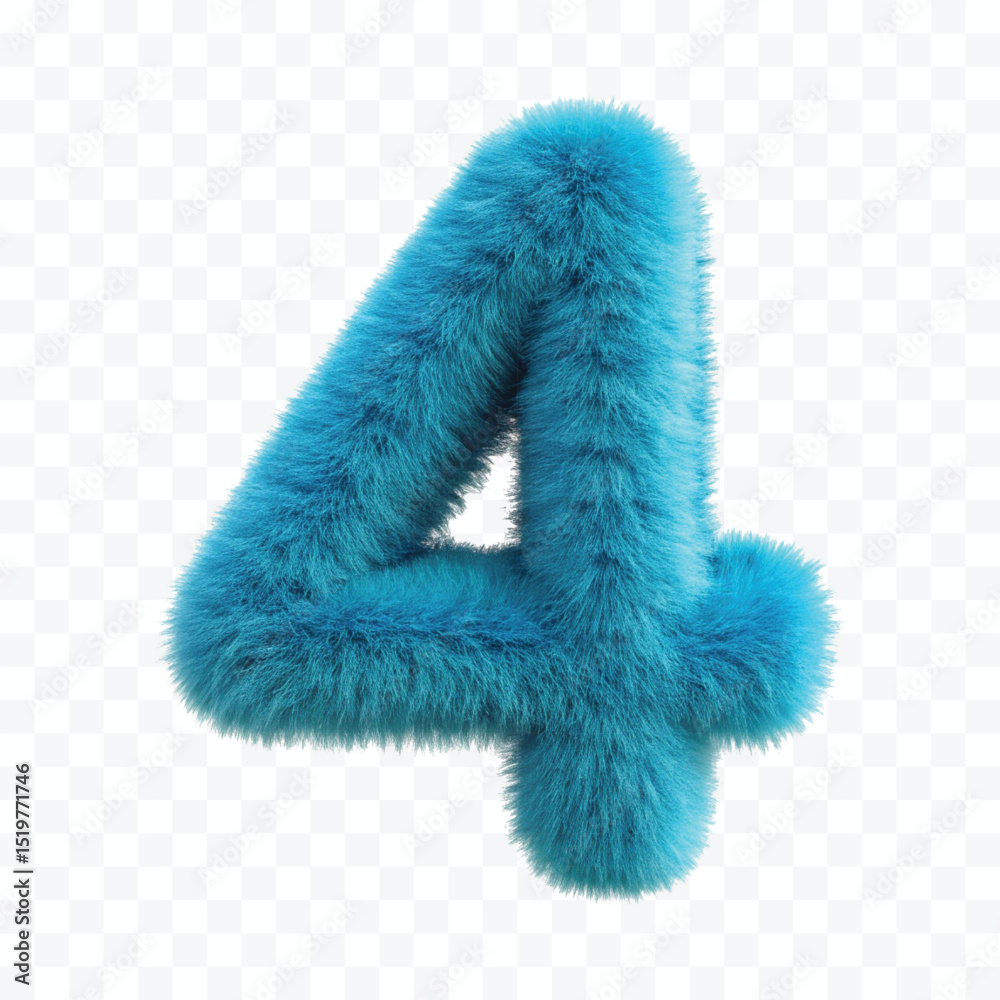abstract 3d hairy fluffy digit number 4 in different color style isolated on transparent background abstract 3d hairy fluffy digit number 4 in different color style isolated on transparent background