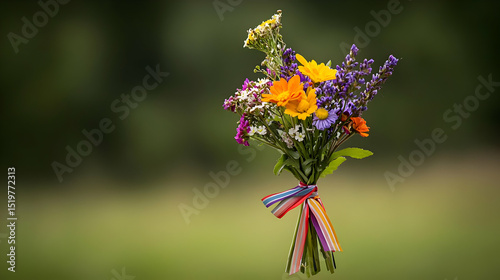 Colorful Wildflower Bouquet With Ribbon
