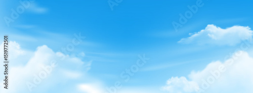 Vector of Sky Blue Horizon with Clear Summer Sky and White Clouds,Vector Nature Landscape Featuring Cloudy Beach Scenery,Perfect for Spring or Summer Banner and Sunset Background Design