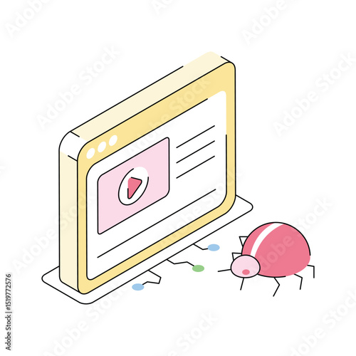 Well crafted isometric icon showing website bug in action