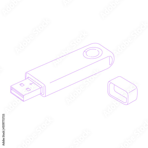 USB flash drive isolated lineart illustration