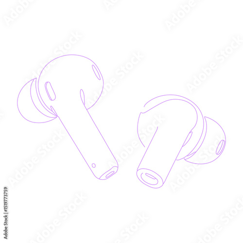 wireless earbuds isolated lineart illustration