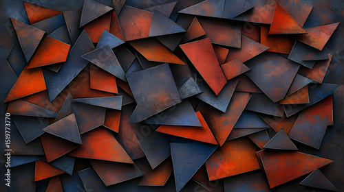 Abstract Geometric Design With Red And Blue Rust Shapes