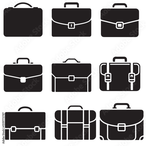 Black Briefcase Icons Set, Outline Briefcase Icons Set for Business, 