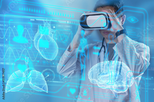 Wallpaper Mural medical professional using a VR headset to explore holographic human anatomy, virtual reality and augmented reality in medical training and diagnostics. healthcare technology Torontodigital.ca