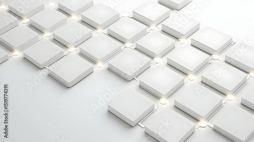 Abstract Geometric Pattern Of White Squares With Glowing Lights