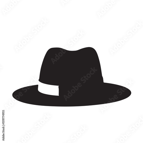 Black fedora hat with white band simple silhouette icon