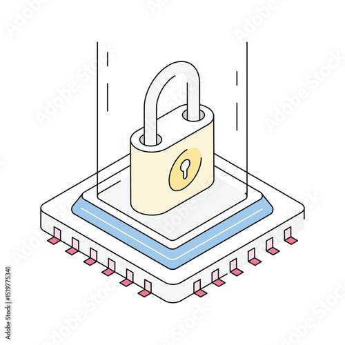 Visually engaging isometric icon showing security hologram projection