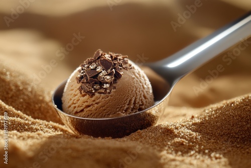 Scoop of Chocolate Ice Cream with Chocolate Chips and Powder