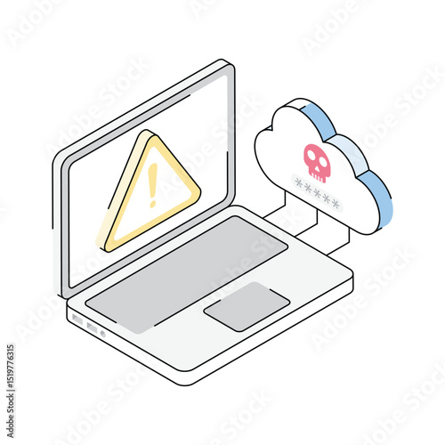 An amazing isometric icon visualizing real-time cloud hacking process