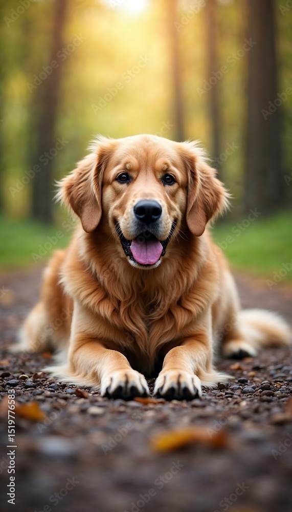 Golden Retriever Portrait in Autumn Forest Golden Retriever Portrait in Autumn Forest