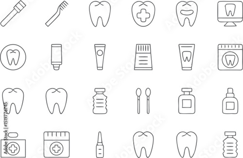 Set of minimalist dental and oral hygiene icons for healthcare concepts