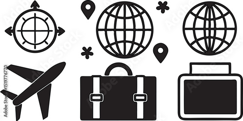 A set of vector icons illustrating global communication and internet concepts