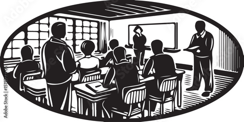 Silhouette business people in an office meeting around a table