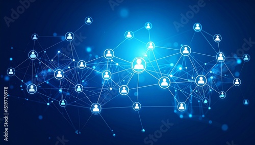 Artificial Intelligence LinkedIn concept. Digital network connecting users through lines and nodes.