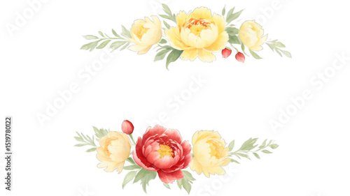 Decorative floral border with yellow and red peonies.