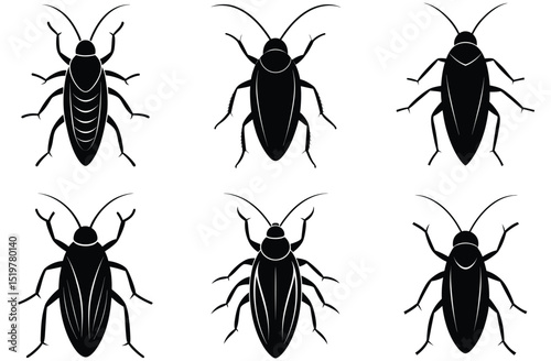 A comprehensive collection of insect silhouettes, featuring beetles, ants, bees, flies, spiders, and mosquitoes, ideal for nature-themed seamless patterns