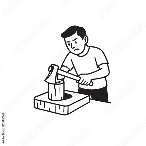 a man is splitting a stone