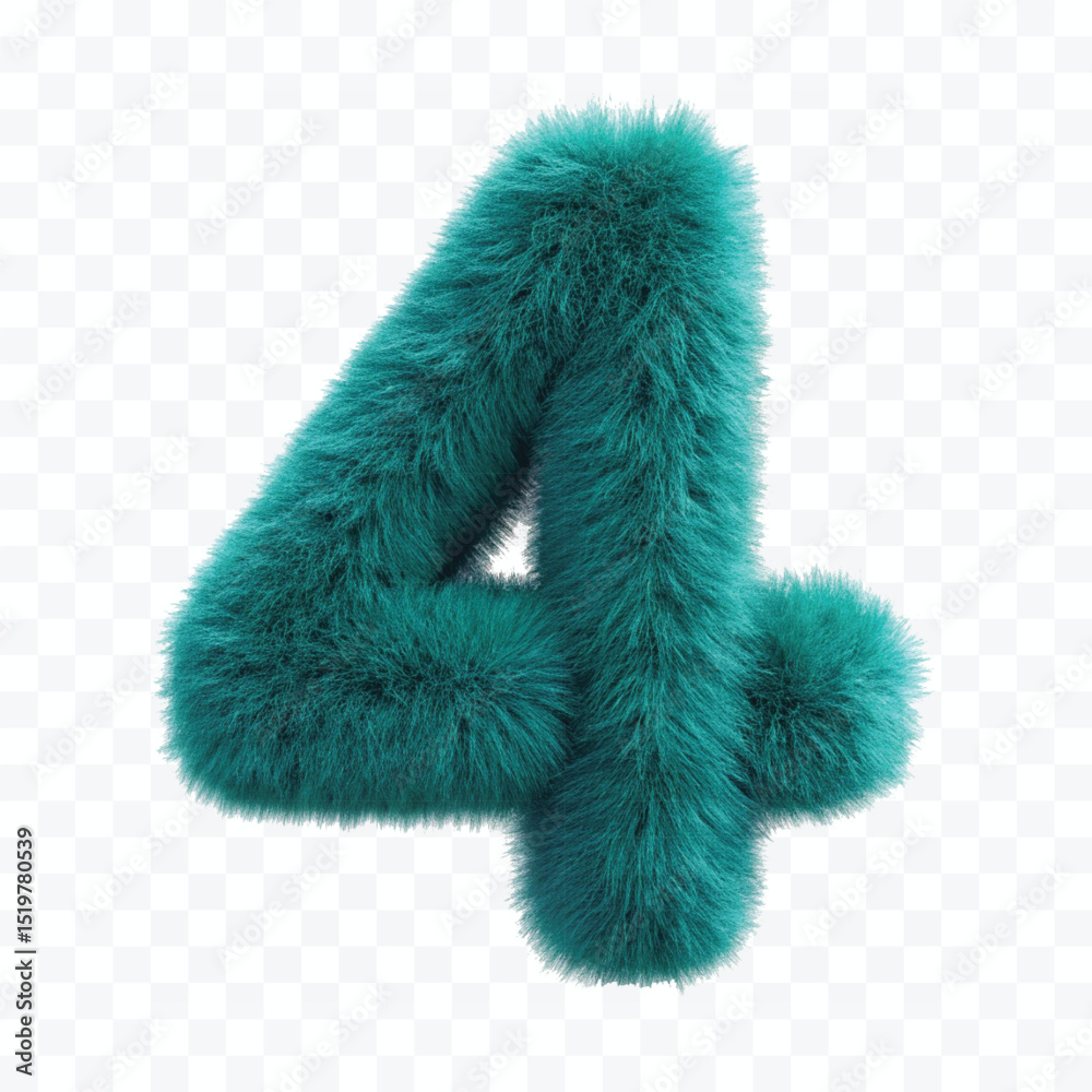 abstract 3d hairy fluffy digit number 4 in different color style isolated on transparent background abstract 3d hairy fluffy digit number 4 in different color style isolated on transparent background