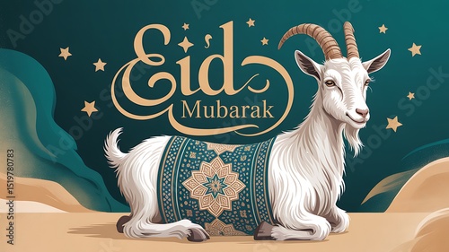 Eid Mubarak Greeting: Goat in Festive Attire