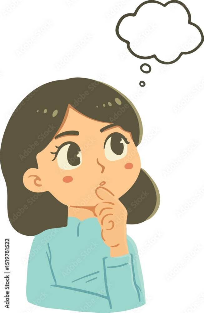 Vector illustration of a young woman thinking with an empty thought bubble. Perfect for conveying contemplation, problem-solving, ideas, questions, or decision-making. Vector illustration of a young woman thinking with an empty thought bubble. Perfect for conveying contemplation, problem-solving, ideas, questions, or decision-making.