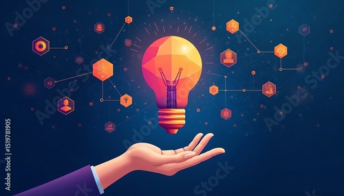 Light Bulb on Palm Symbolizing Connection and Innovation