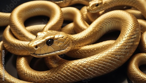 Entwined Golden Snakes: A Symbol of Wealth and Transformation Close up