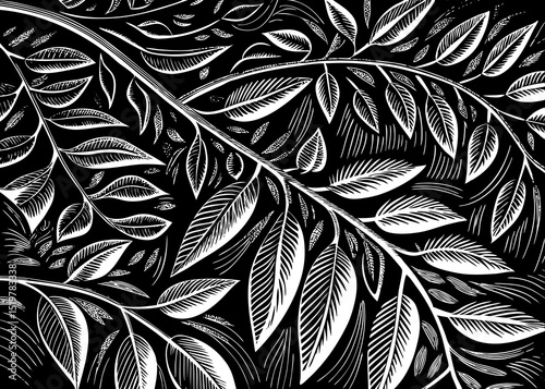 Black and white sketch vector of abstract botanical branches and leaves, minimal organic shapes, modern wall art style