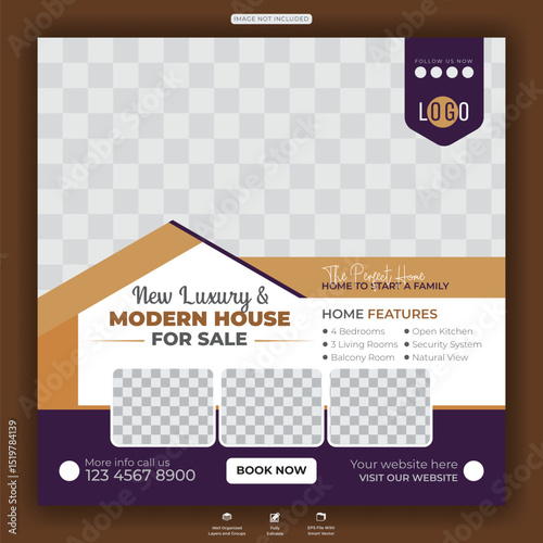 Luxury Modern House for Sale Advertisement Social Media Post Design Template
