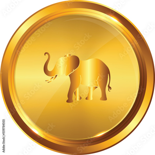 Gold Elephant Coin or Token Vector Icon