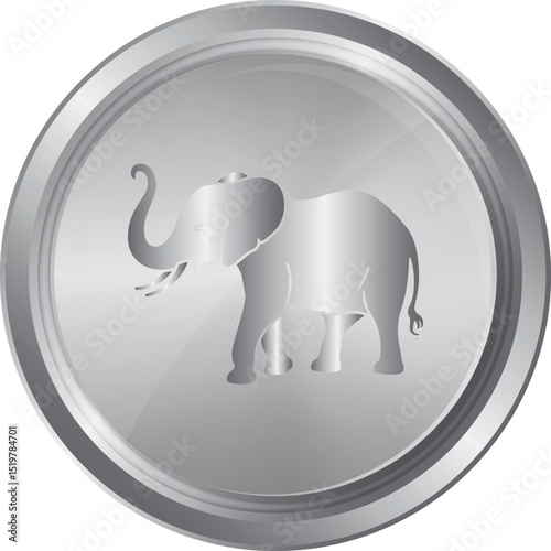 Silver Elephant Coin or Token Vector Icon