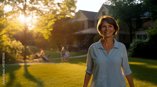 Happy Senior Woman with Gray Hair Smiling Outdoors at Home