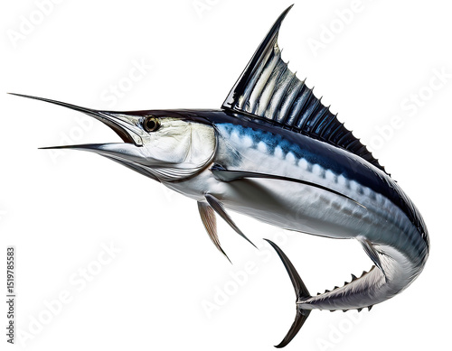 Blue Marlin Fish Isolated on White Background – High Detail Marine Wildlife Image