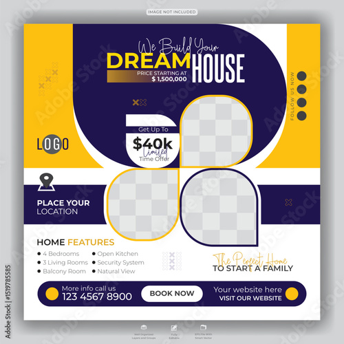 Real Estate Promotion for Luxury Dream House social media Post Design Template
