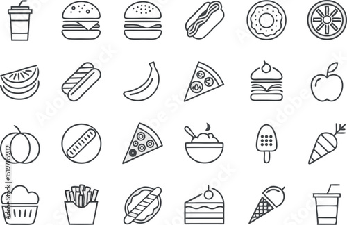 Vector icons of fast food and healthy foods for various design projects