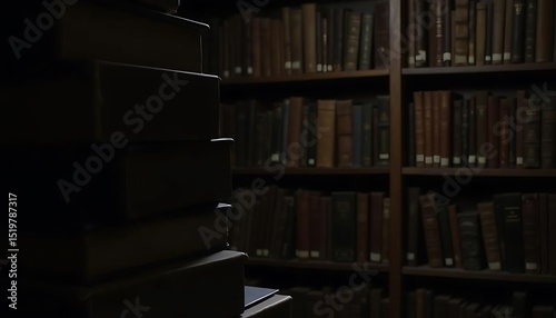 Vintage Bookshelf in Dim Light - A Timeless Collection of Knowledge